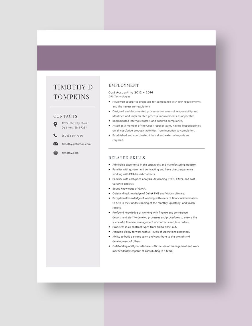 Cost Accounting Resume