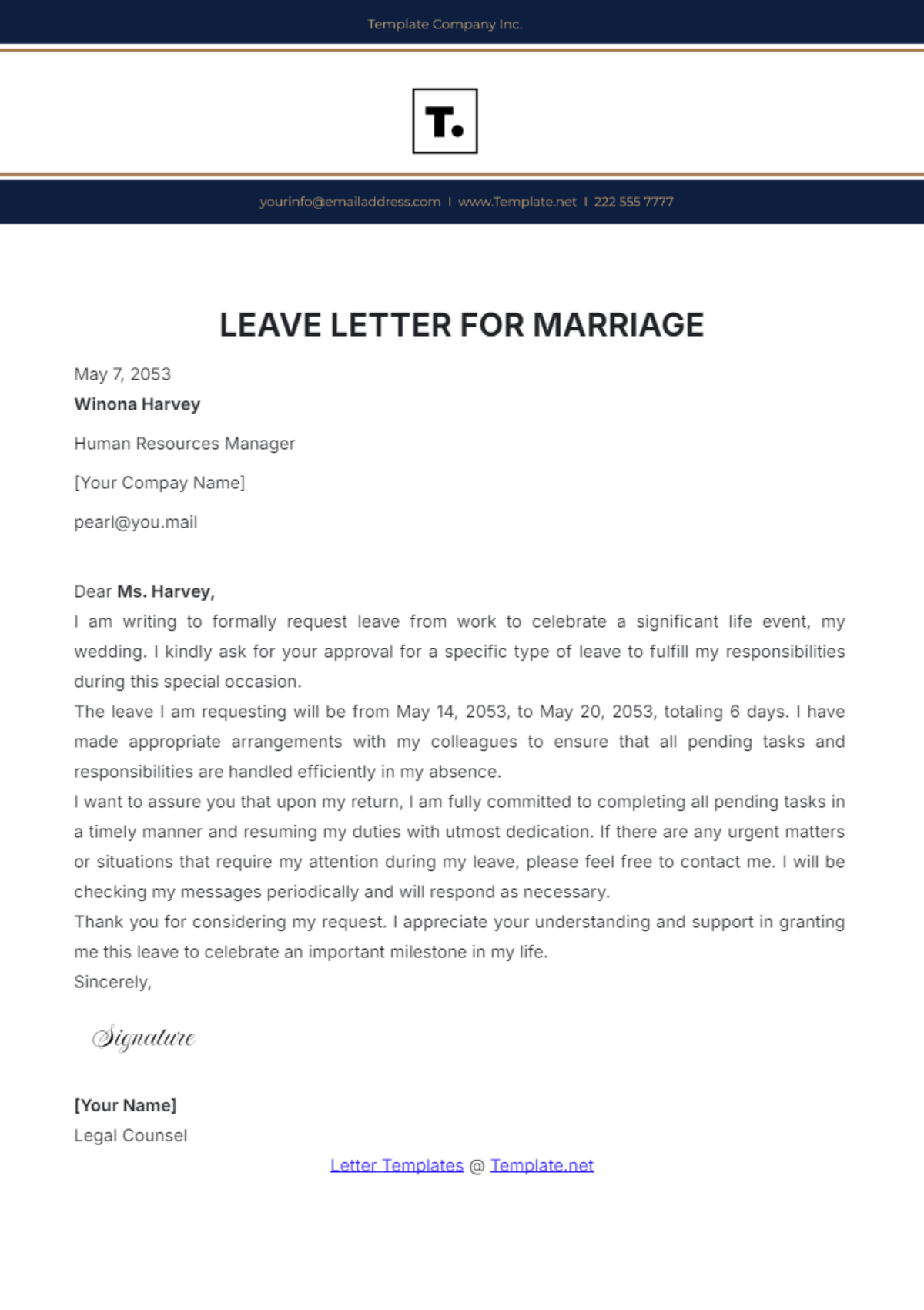 Leave Letter for Marriage Template - Edit Online & Download