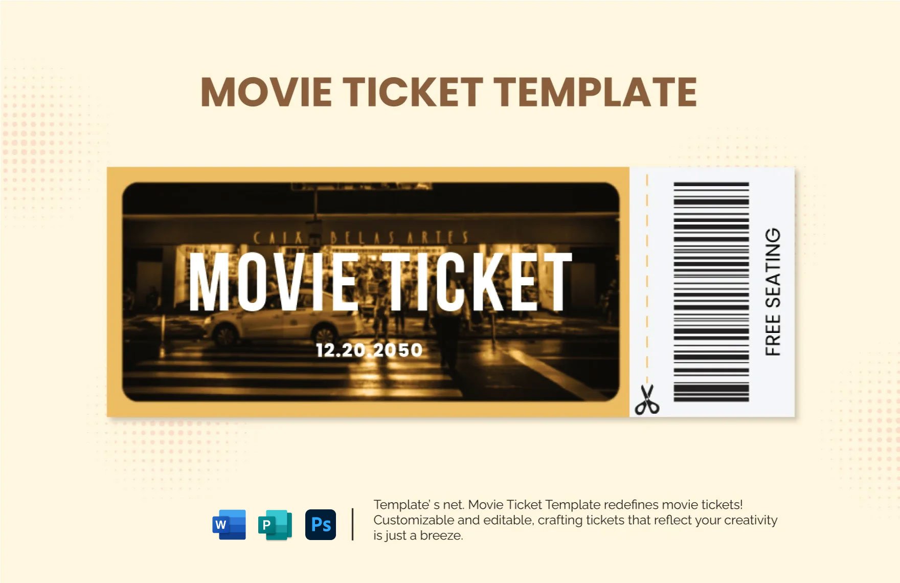 Movie Ticket Template in Word, PSD, Apple Pages, Publisher