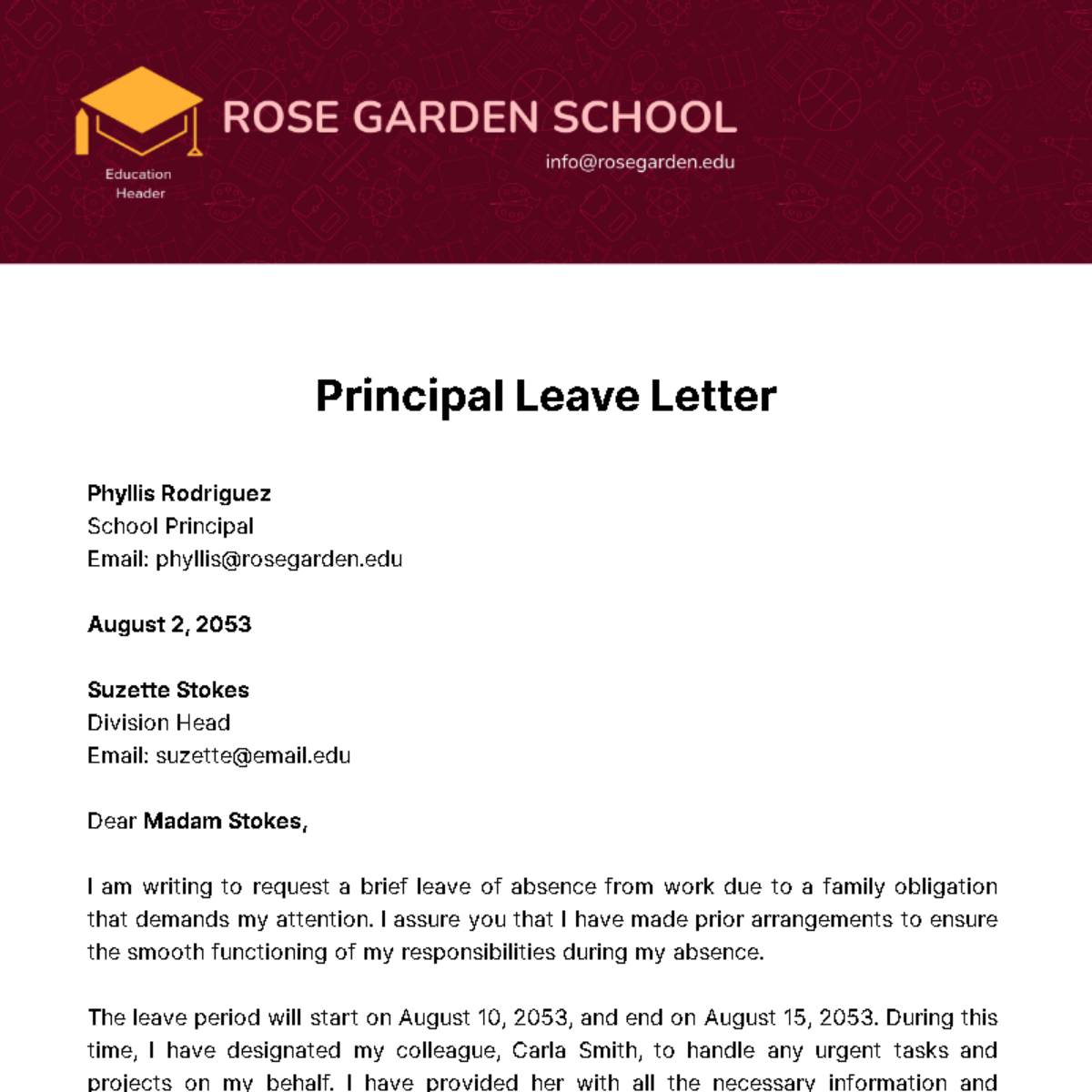 Principal Leave Letter Template