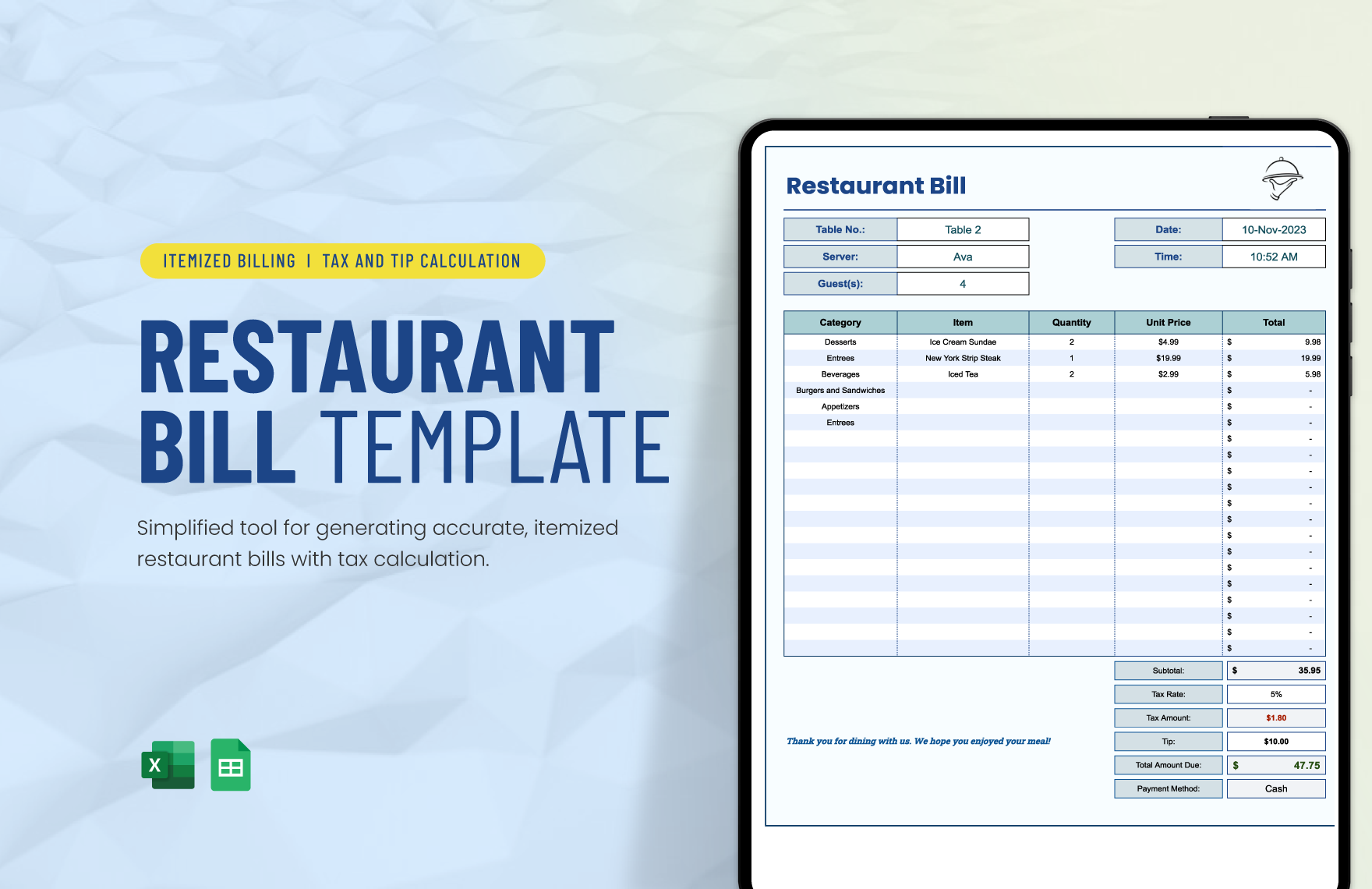 Restaurant Bill Template