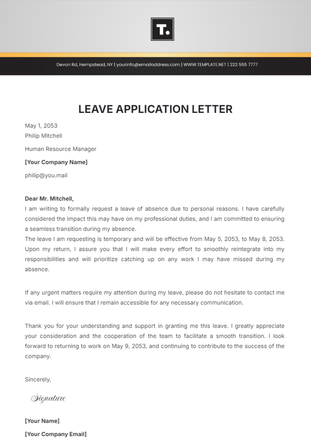 Leave Application Letter Template - Edit Online & Download