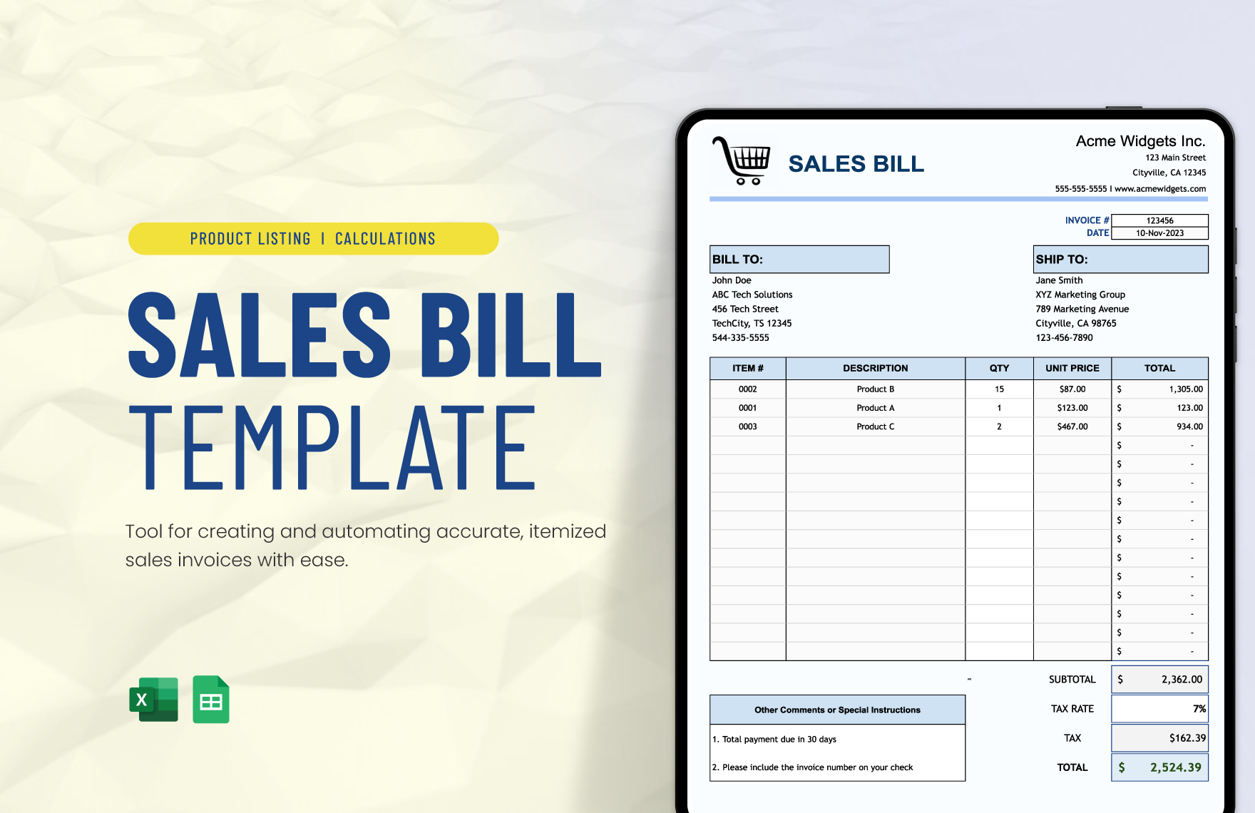 Sales Bill Template