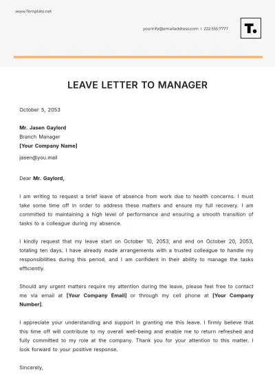 Free Leave Letter to Manager Template to Edit Online