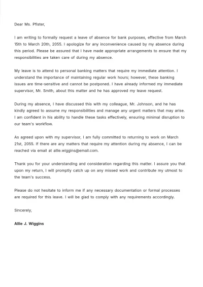 Free Leave Letter for Bank Purpose Template to Edit Online