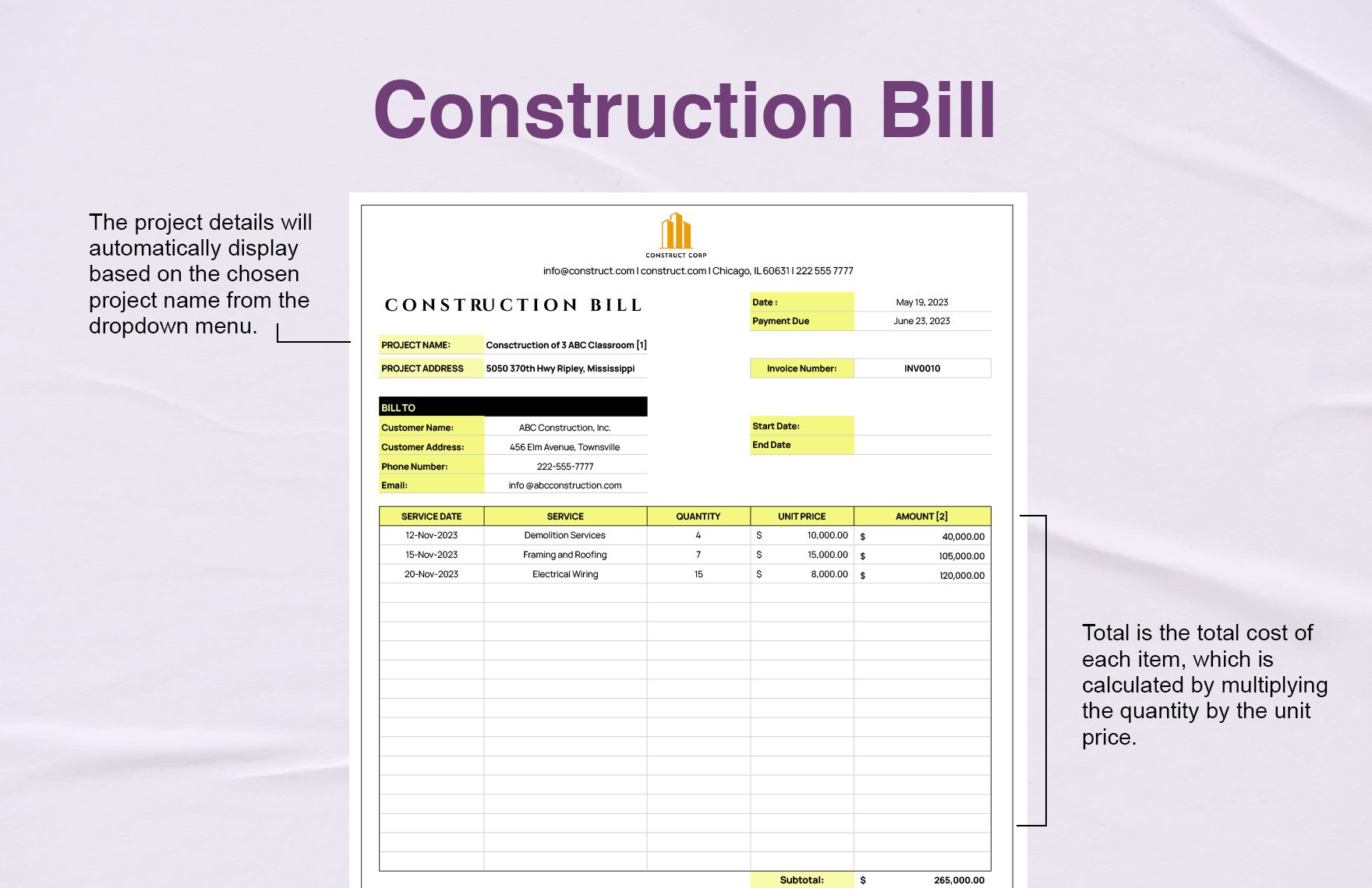 Construction Bill Template