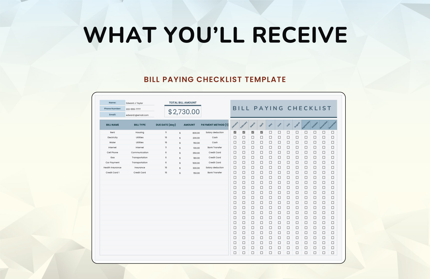 Bill Paying Checklist Template