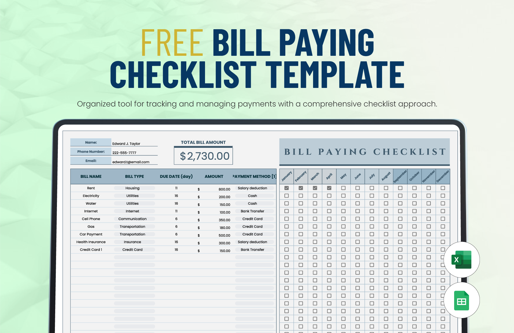 Bill Paying Checklist Template
