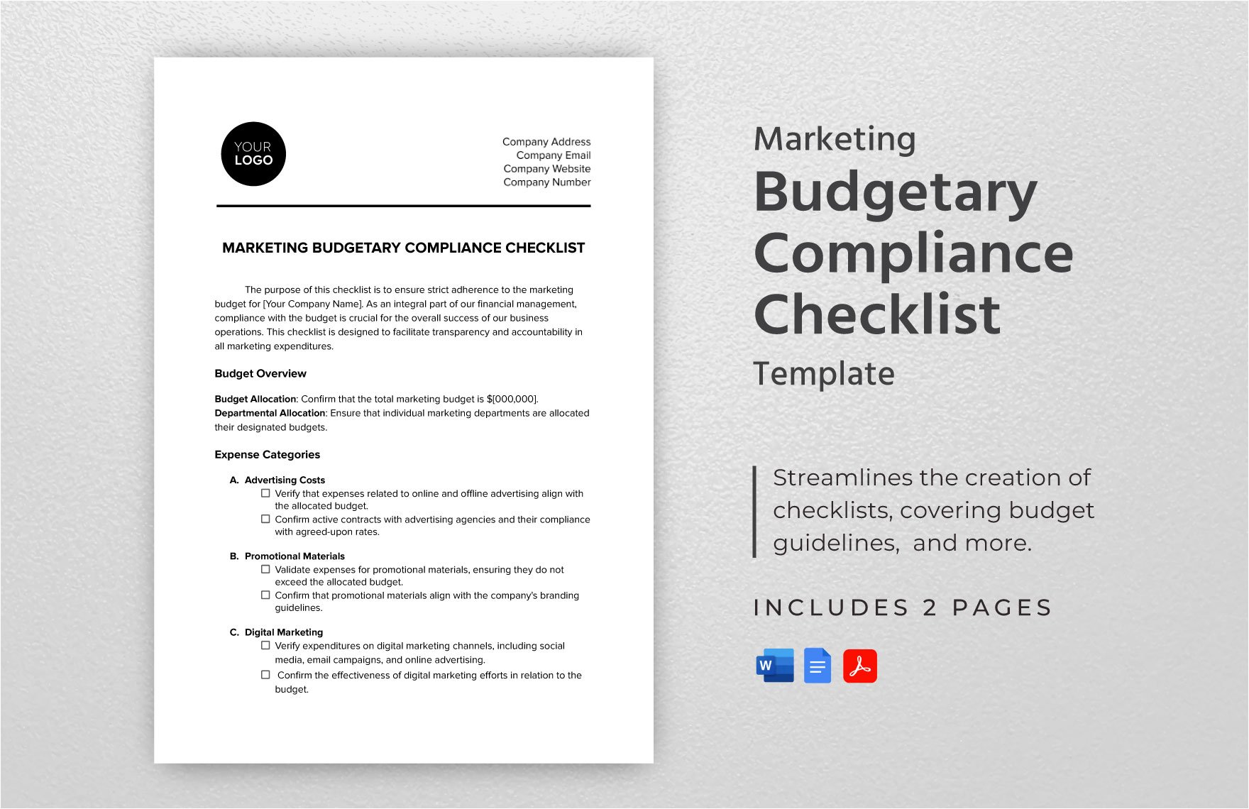 Marketing Budgetary Compliance Checklist Template