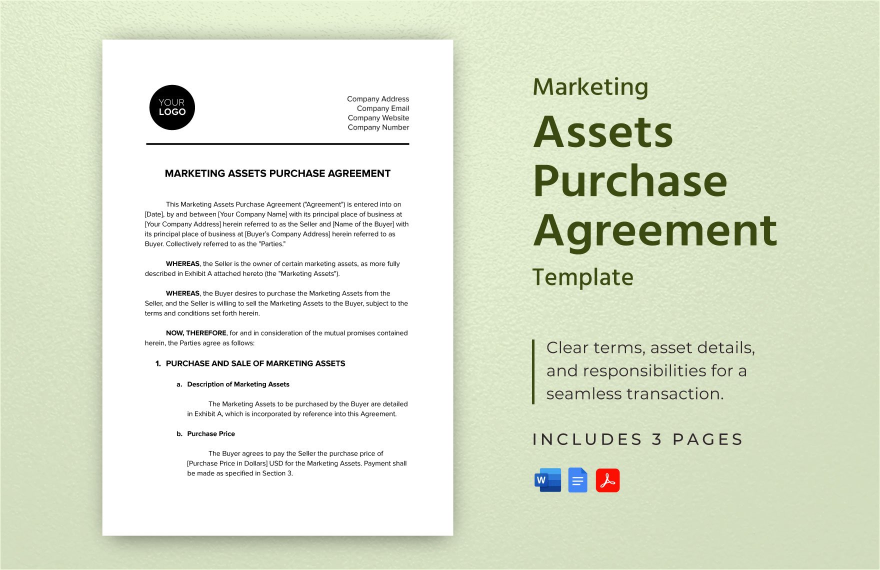 Marketing Assets Purchase Agreement Template