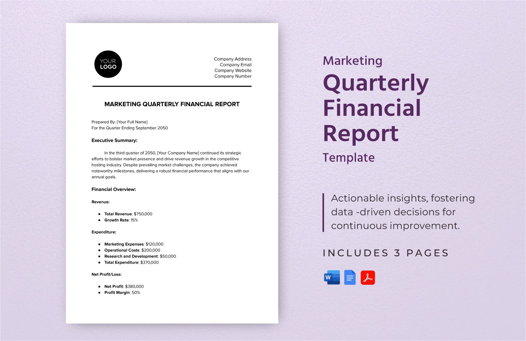 Marketing Quarterly Financial Report Template