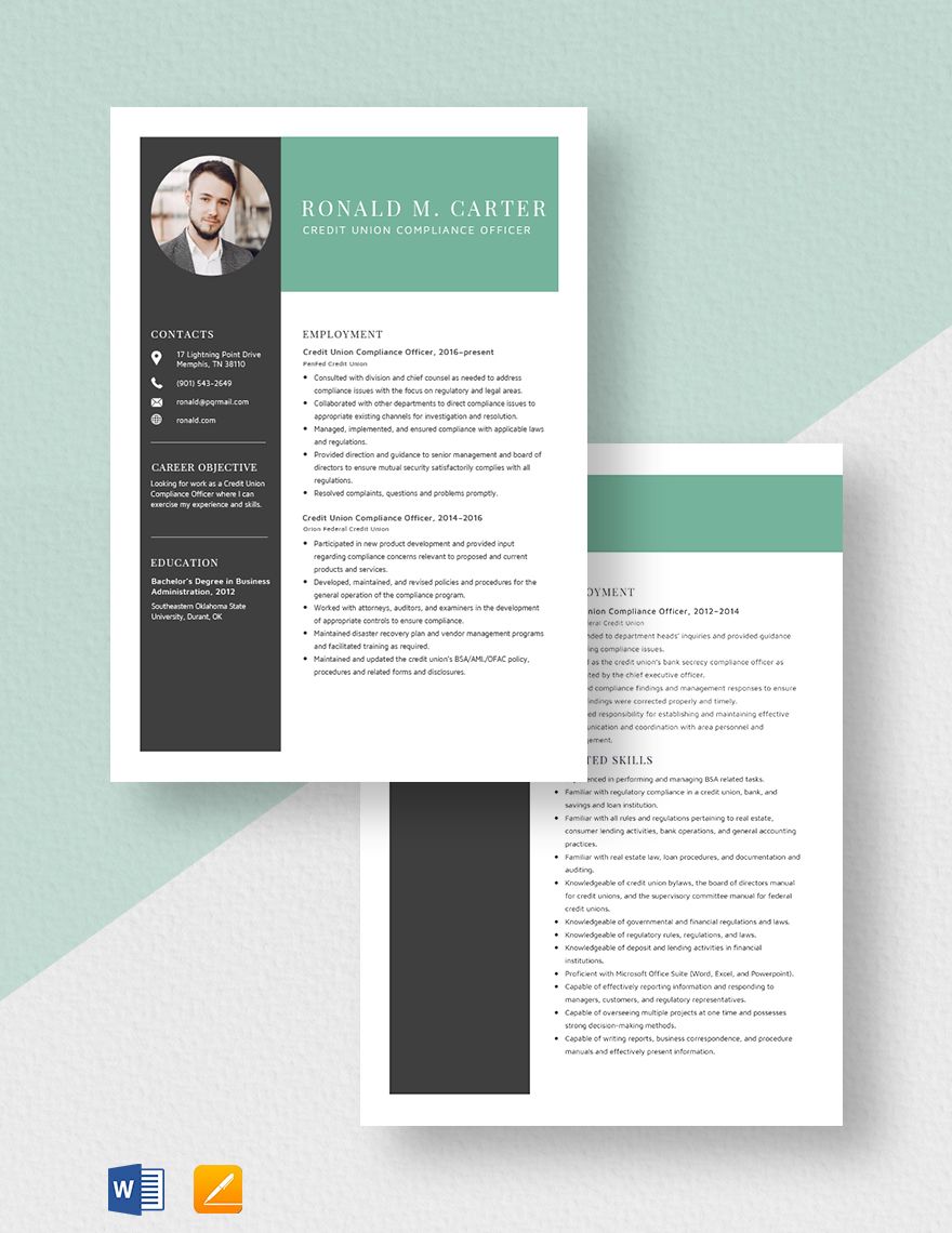 Credit Union Compliance Officer Resume