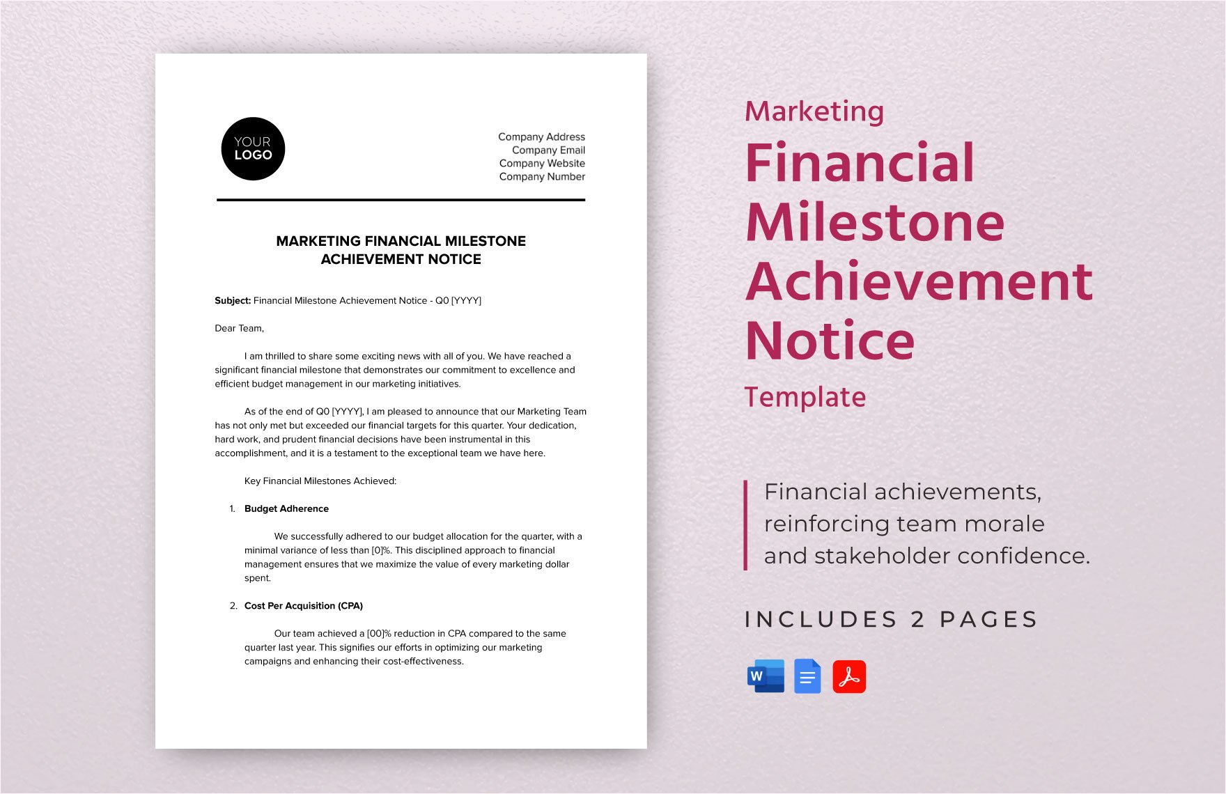 Marketing Financial Milestone Achievement Notice Template