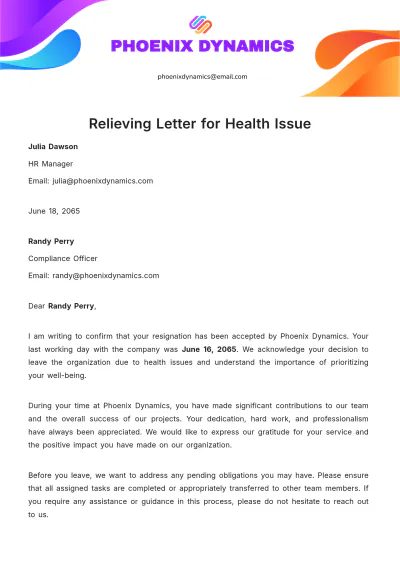 Free Relieving Letter for Health Issues Template to Edit Online