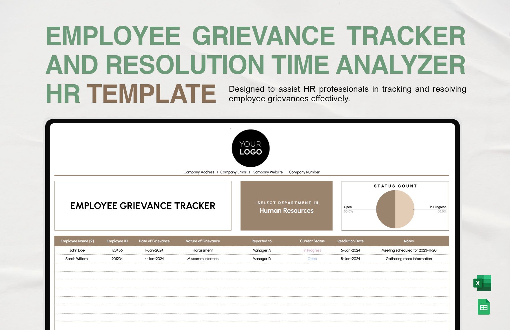 Employee Grievance Tracker and Resolution Time Analyzer HR Template