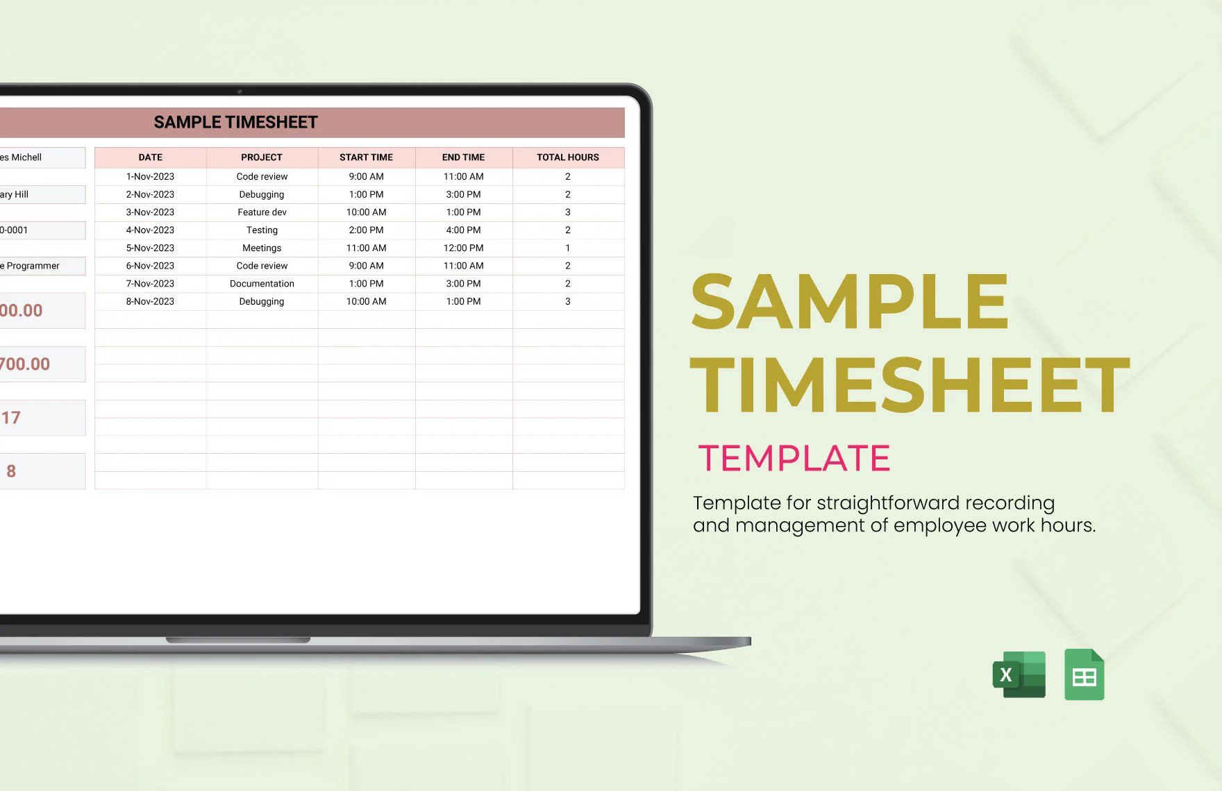 Free Sample Timesheet Template in Excel, Google Sheets
