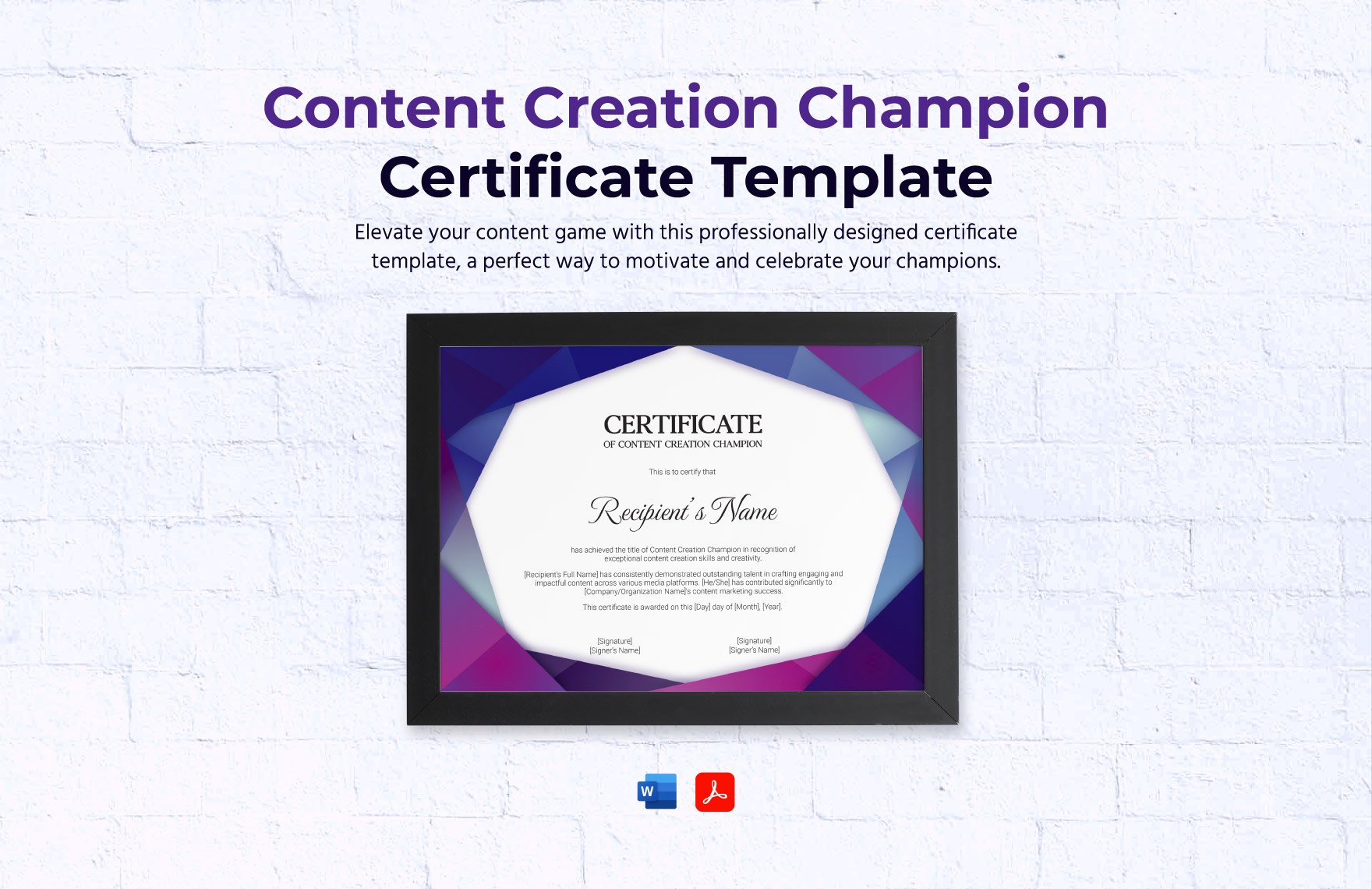 Content Creation Champion Certificate Template in Word, PDF