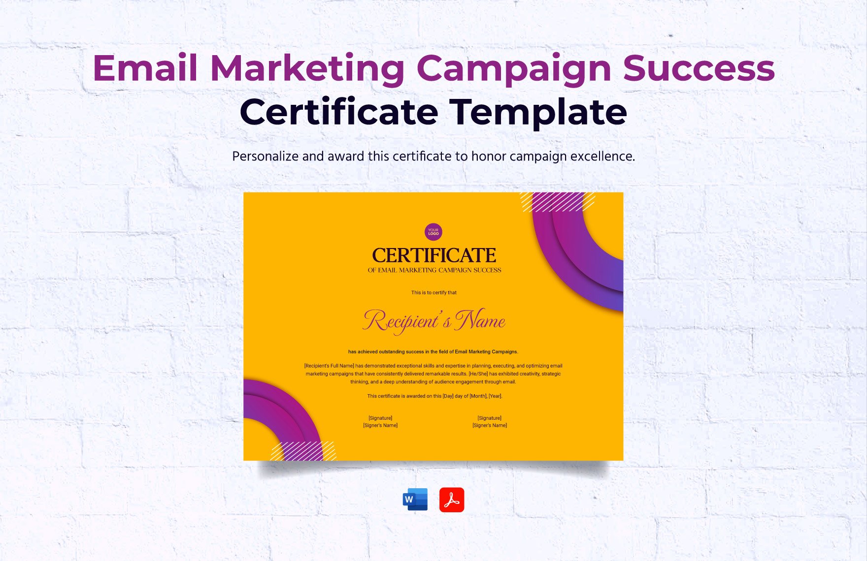Email Marketing Campaign Success Certificate Template