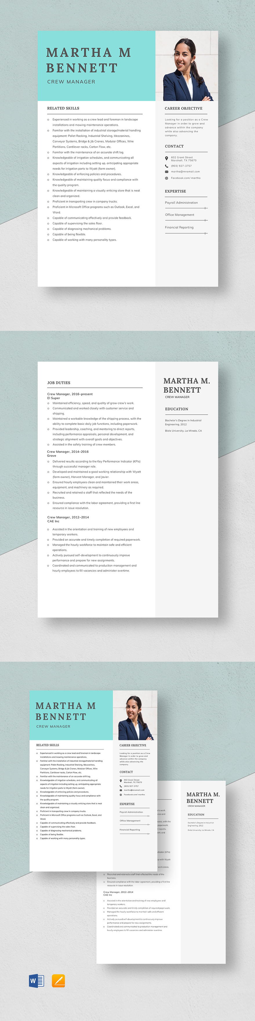 Crew Manager Resume Template Word Apple Pages Template