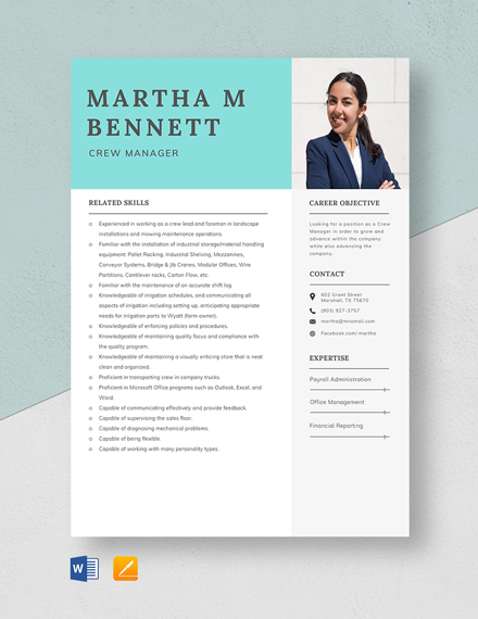 Free Material Crew Supervisor Resume Download In Word Apple Pages Template