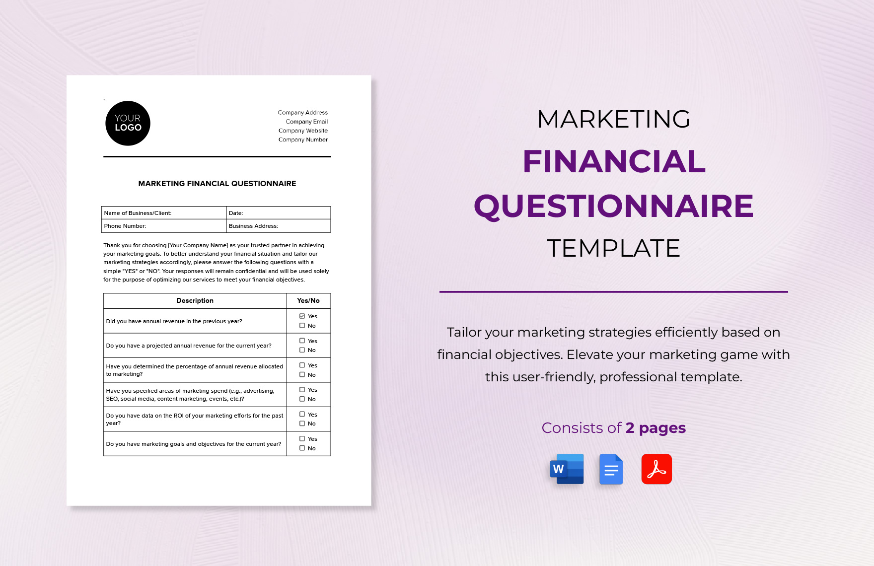 Marketing Financial Questionnaire Template