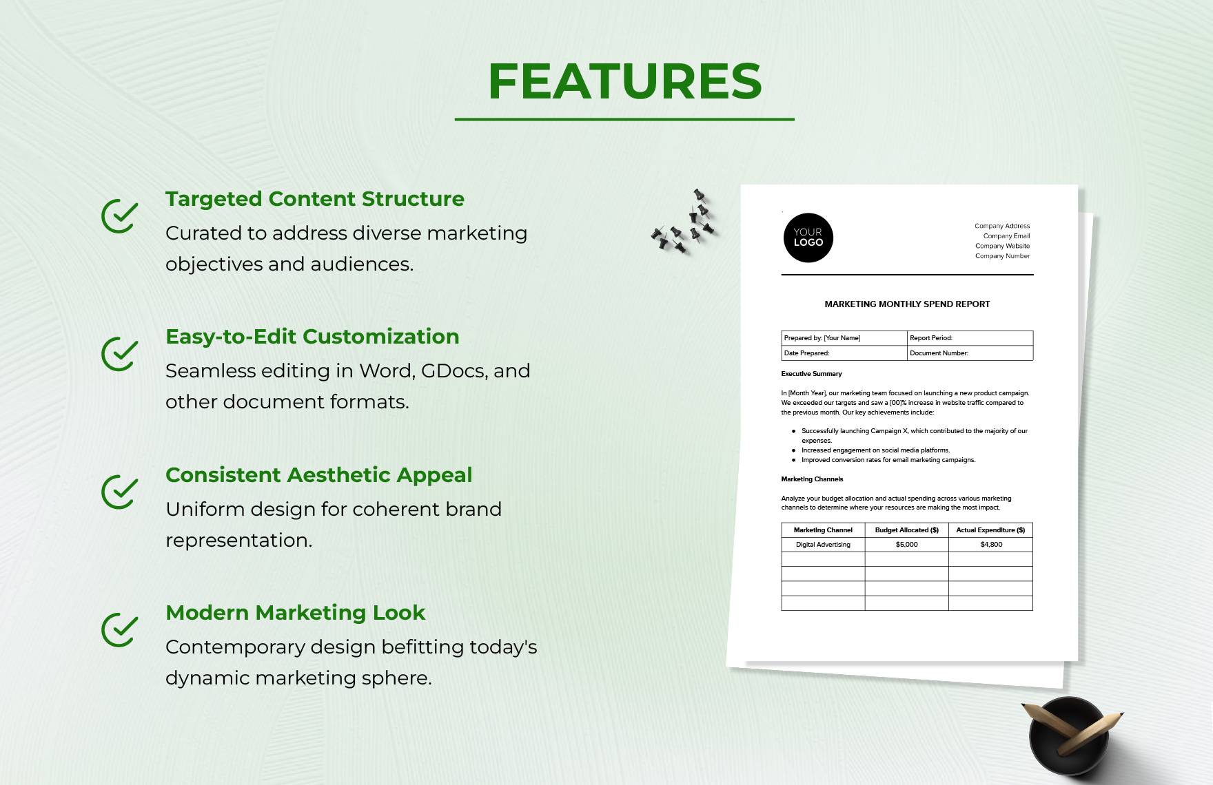 Marketing Monthly Spend Report Template