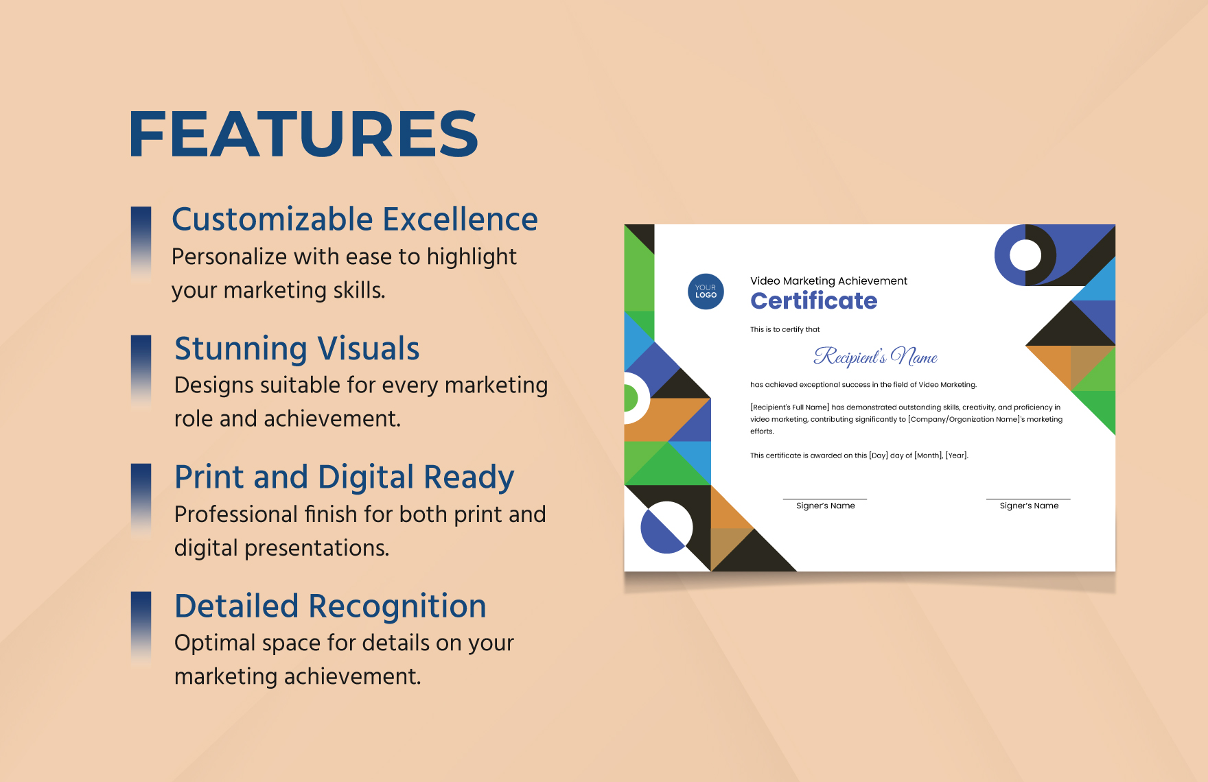 Video Marketing Achievement Certificate Template