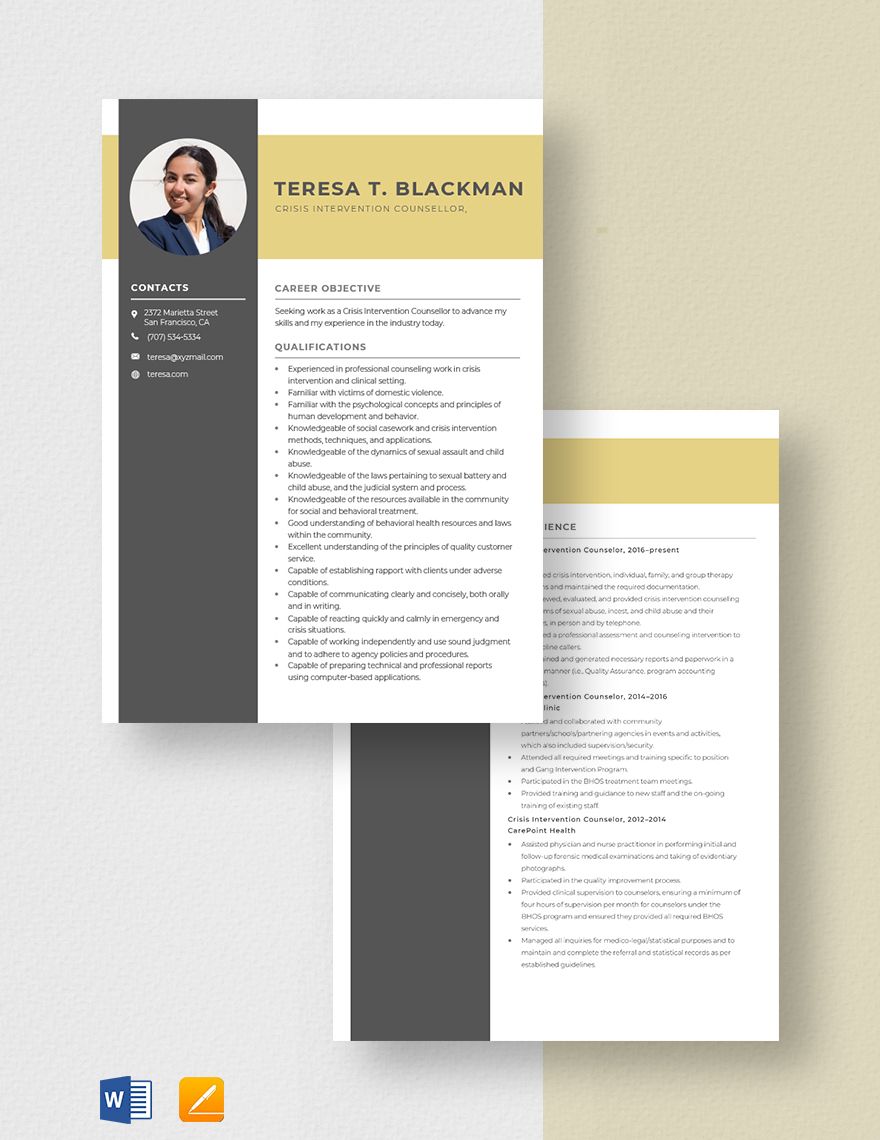 Crisis Intervention Counselor Resume