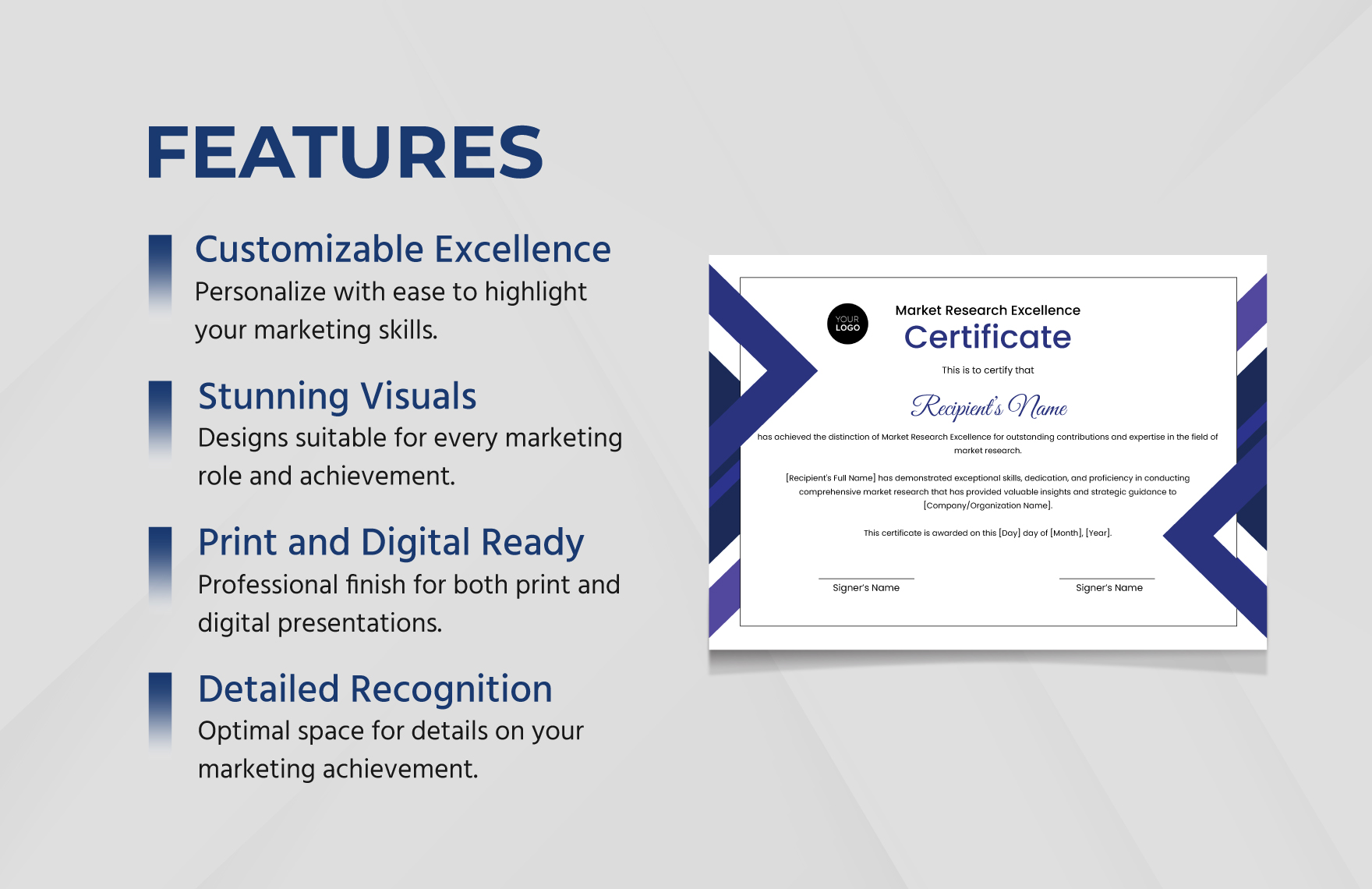 Market Research Excellence Certificate Template