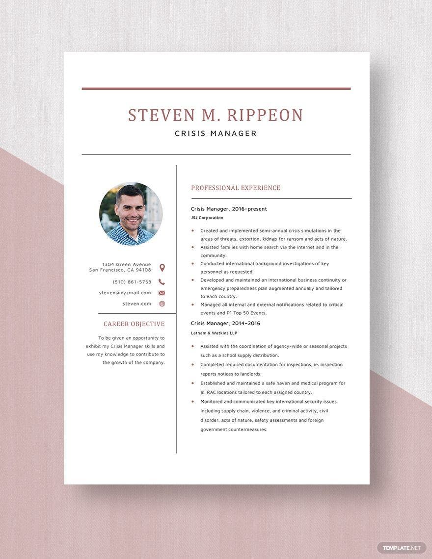 Crisis Manager Resume