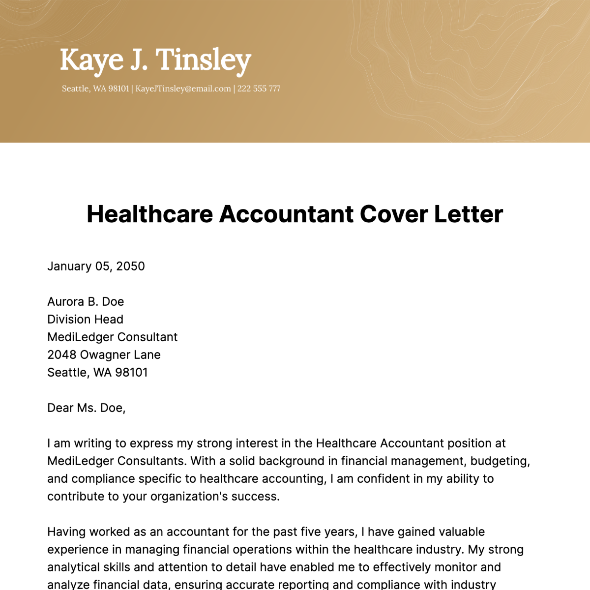 Healthcare Accountant Cover Letter Template