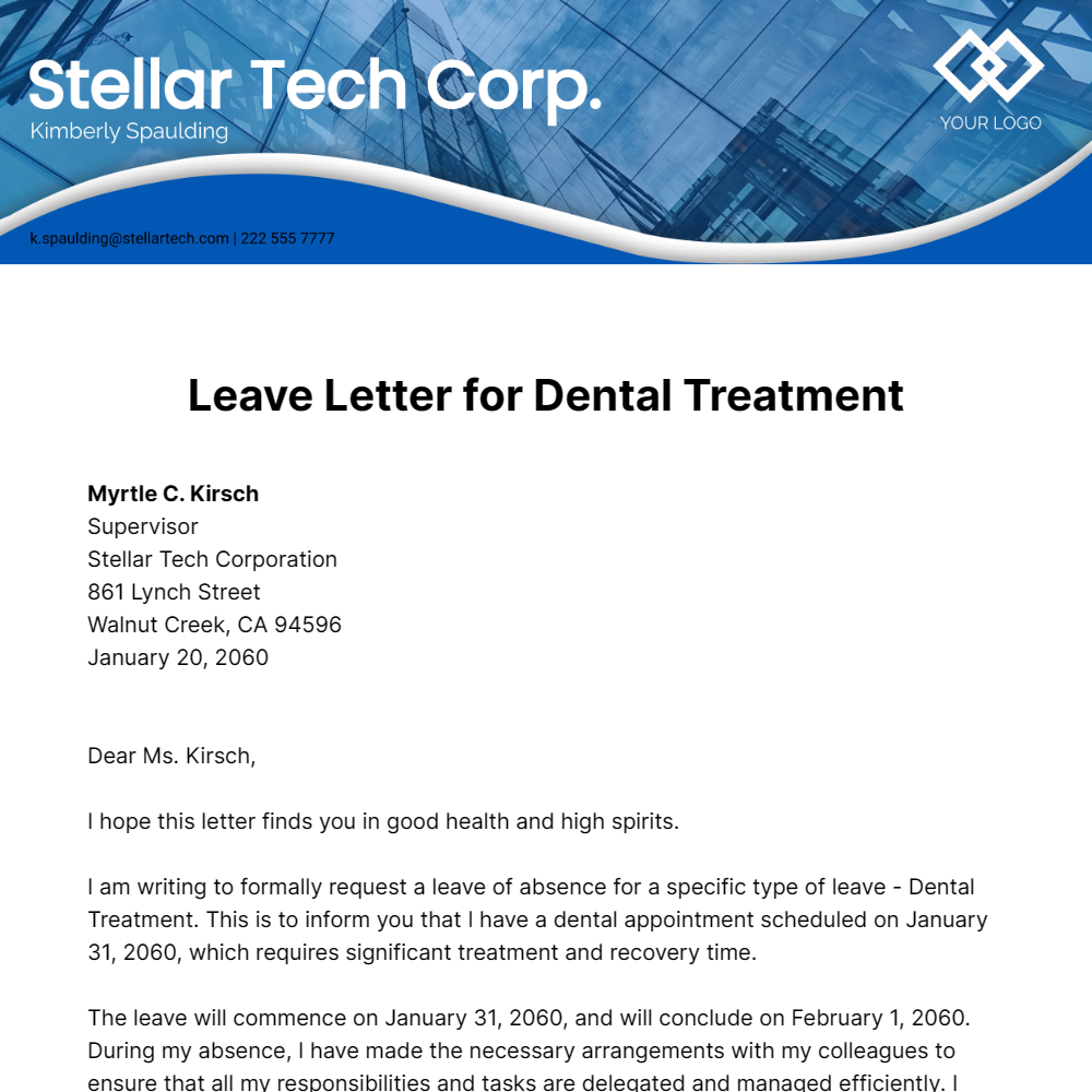 Leave Letter for Dental Treatment Template