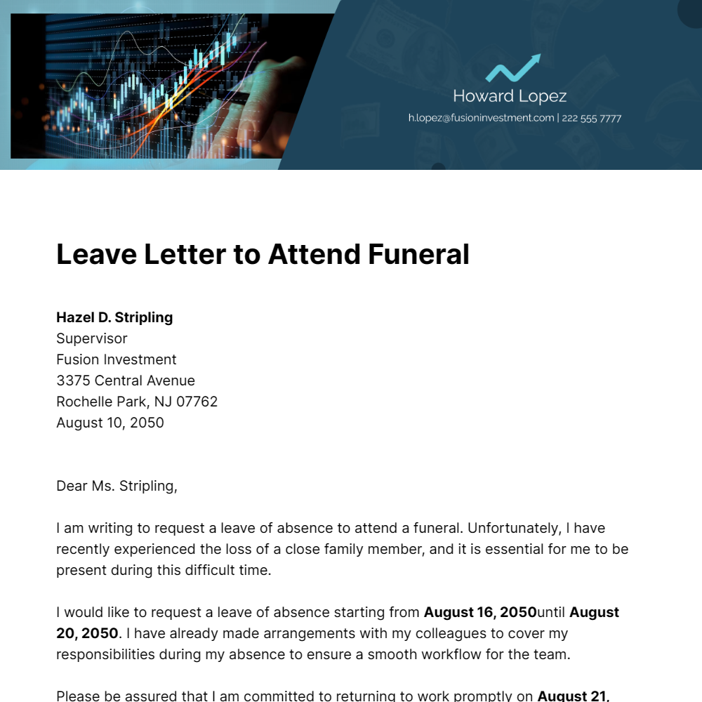 Leave Letter to Attend Funeral Template