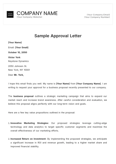 Free Sample Approval Letter Template to Edit Online