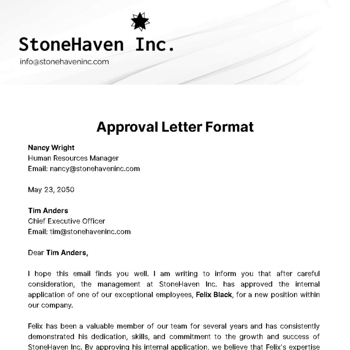 Free Approval Letter Format  Template