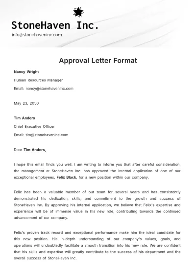 Free Approval Letter Format  Template to Edit Online