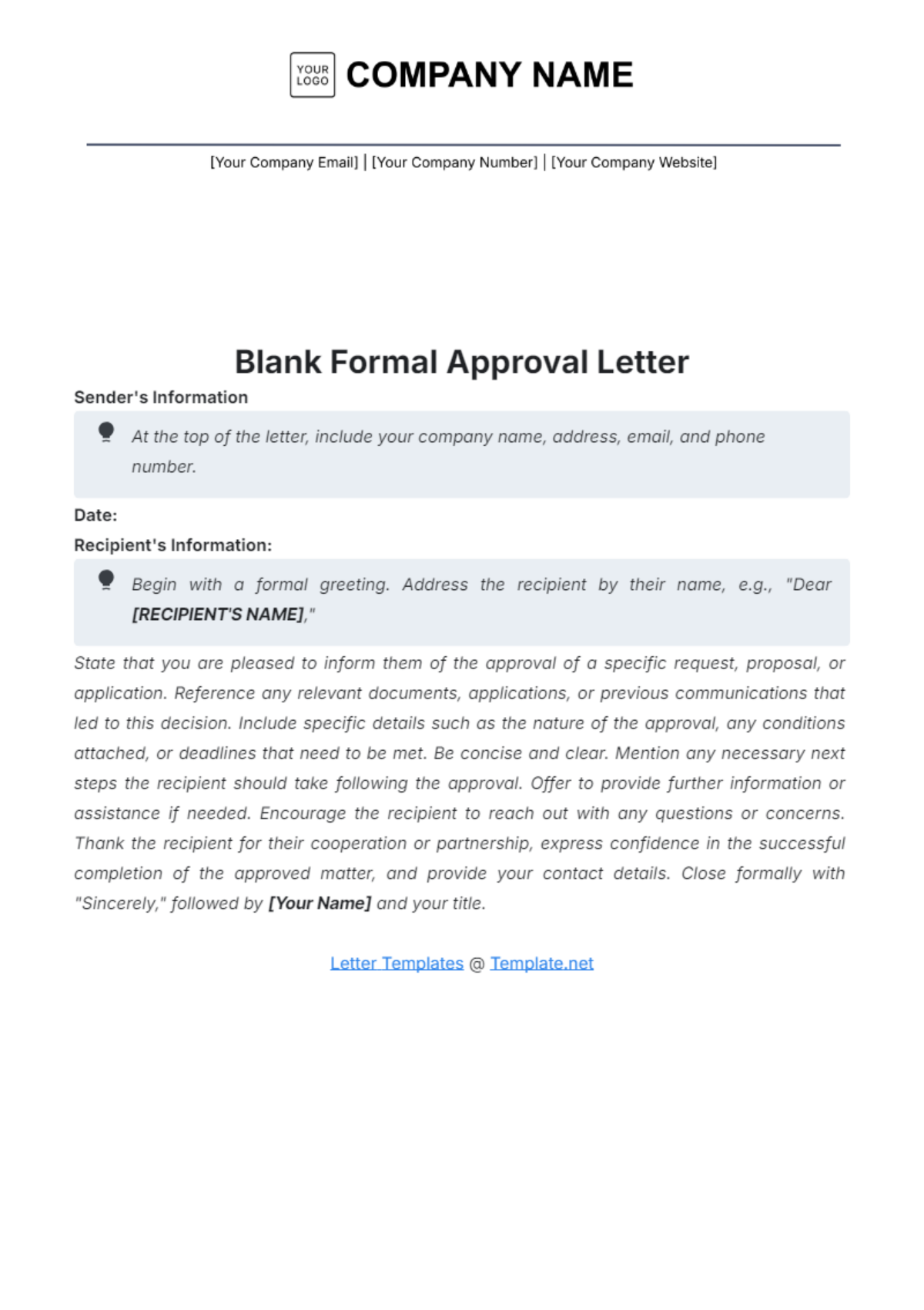 Blank Formal Approval Letter Template