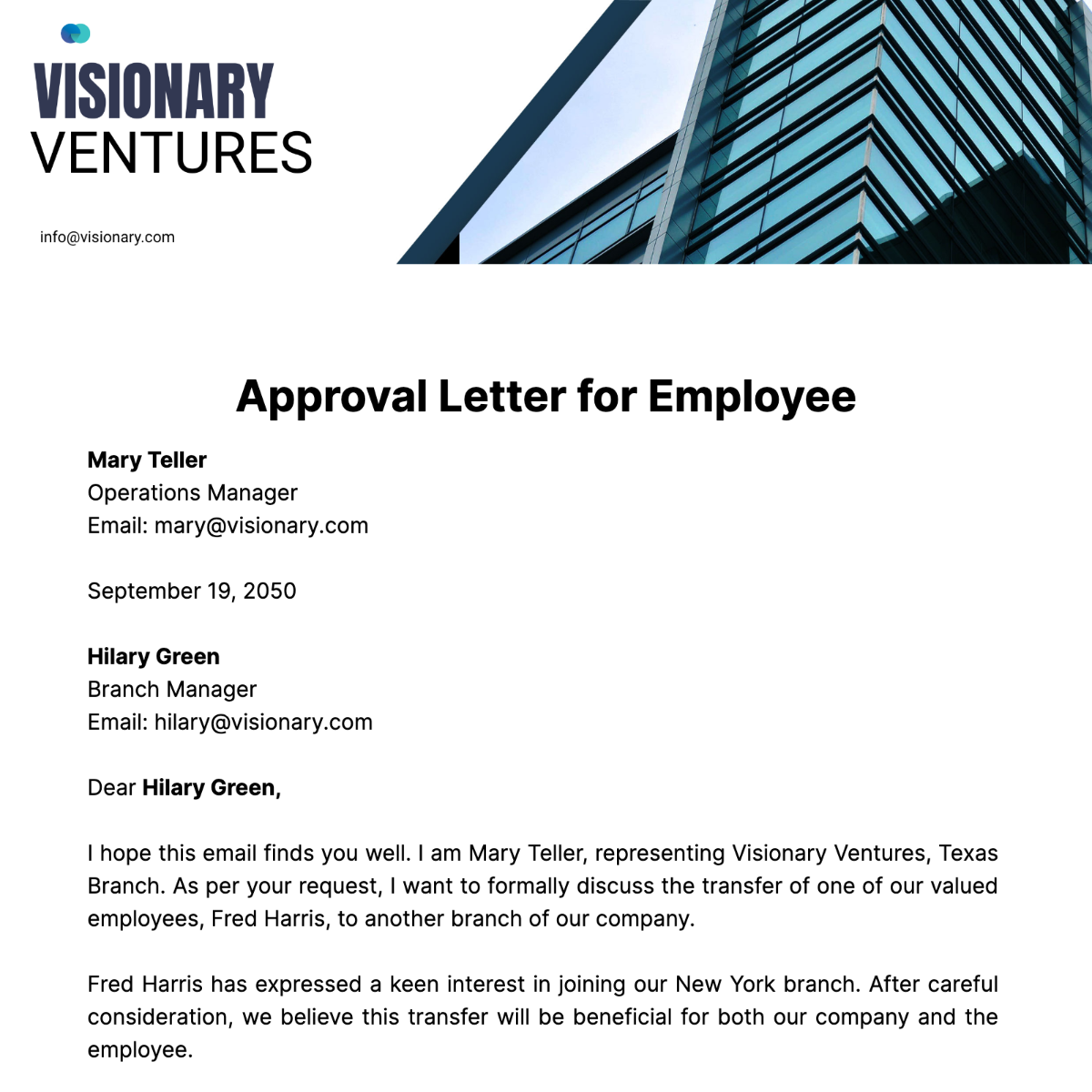 Free Approval Letter for Employee  Template