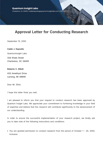 Free Approval Letter for Conducting Research  Template to Edit Online