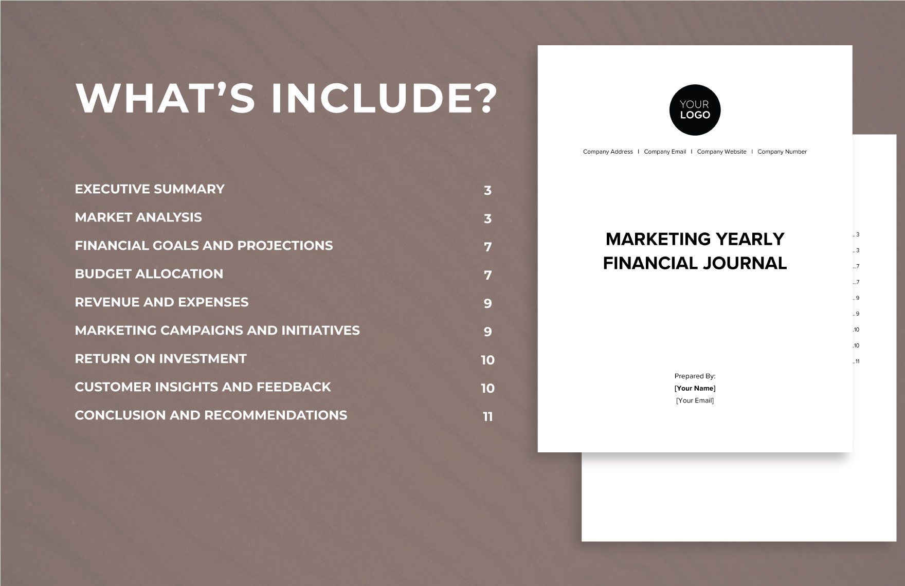 Marketing Yearly Financial Journal Template