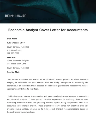 Free Economic Analyst Cover Letter for Accountants Template to Edit Online