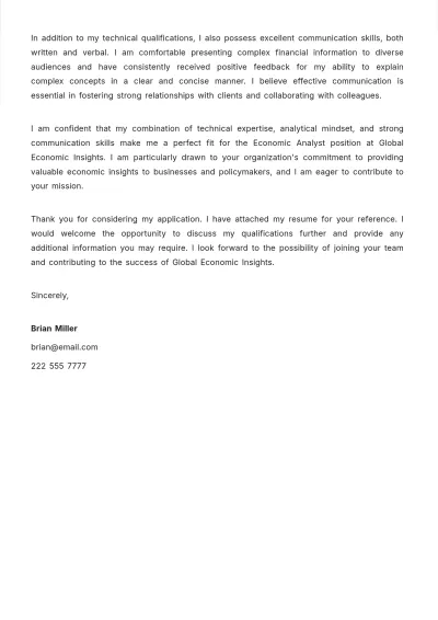 Free Economic Analyst Cover Letter for Accountants Template to Edit Online
