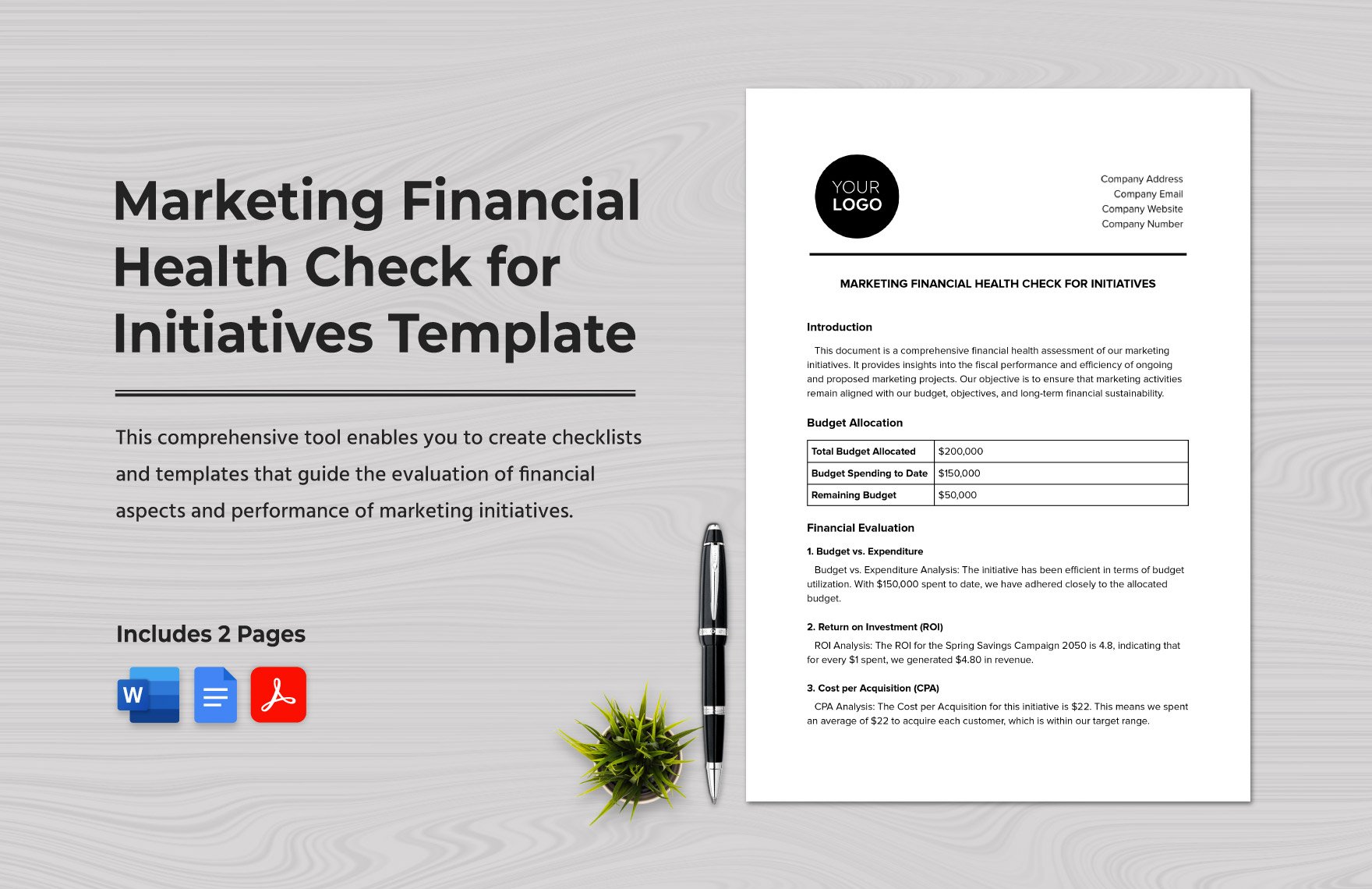 Marketing Financial Health Check for Initiatives Template