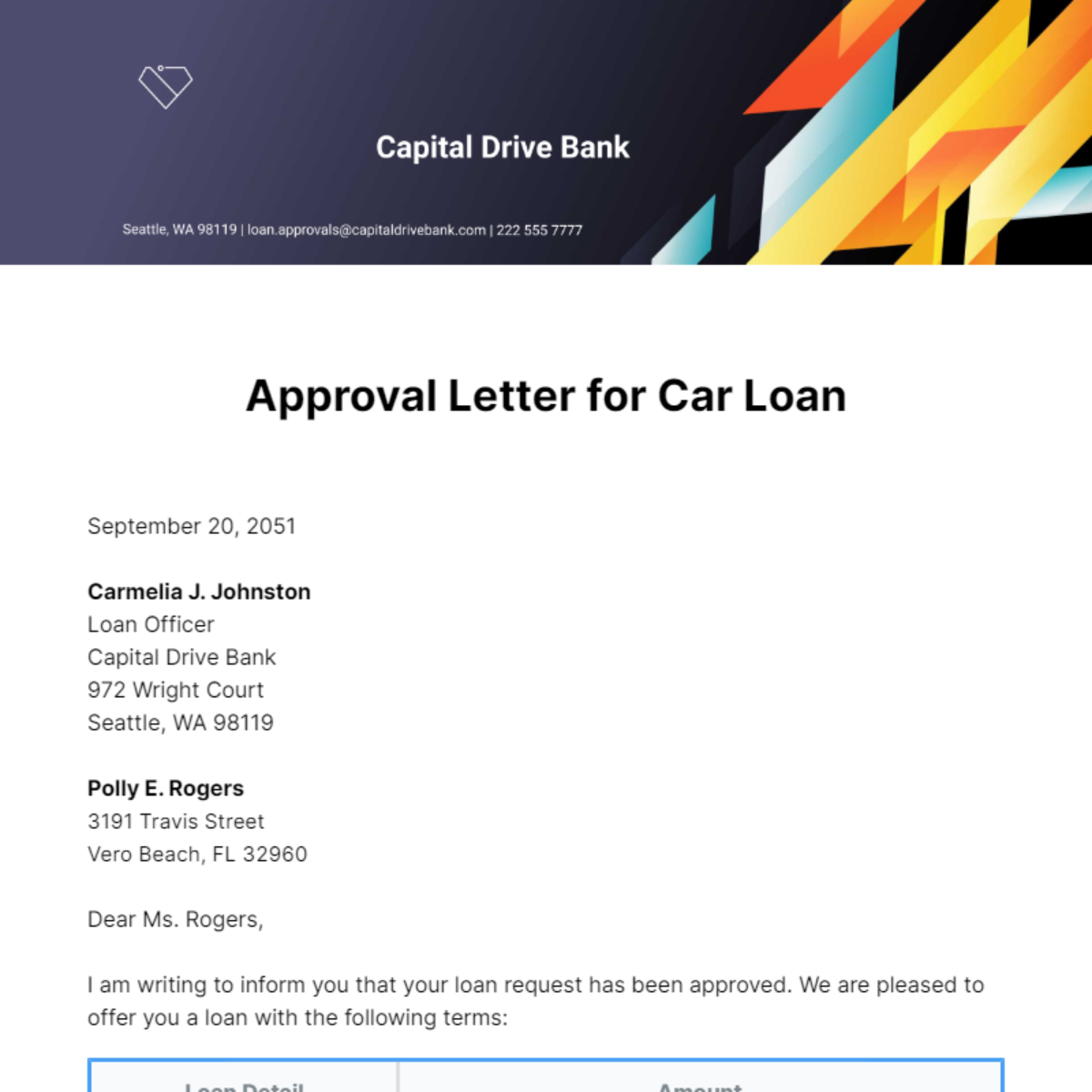 Approval Letter for Car Loan  Template