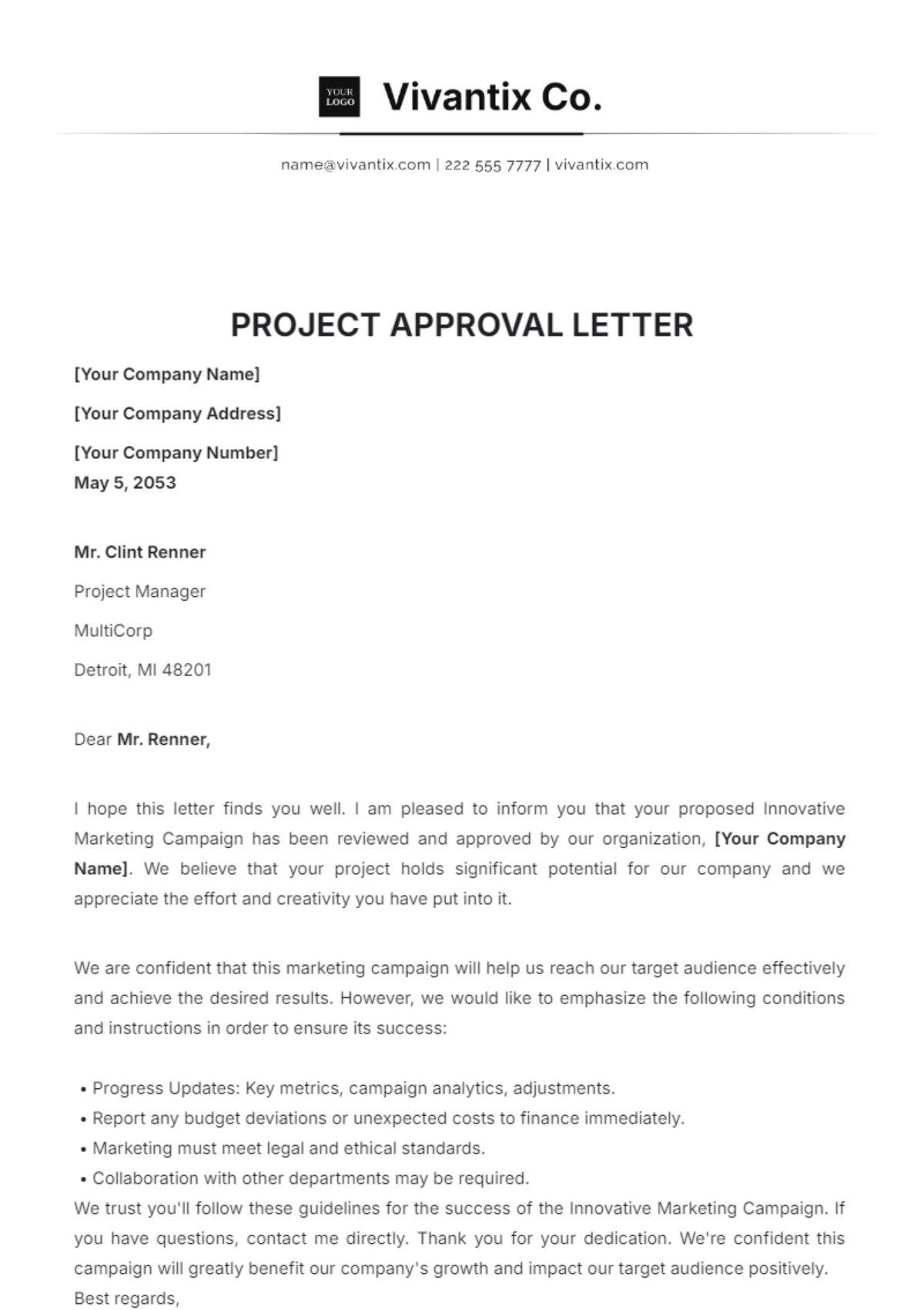 Project Approval Letter Template - Edit Online & Download