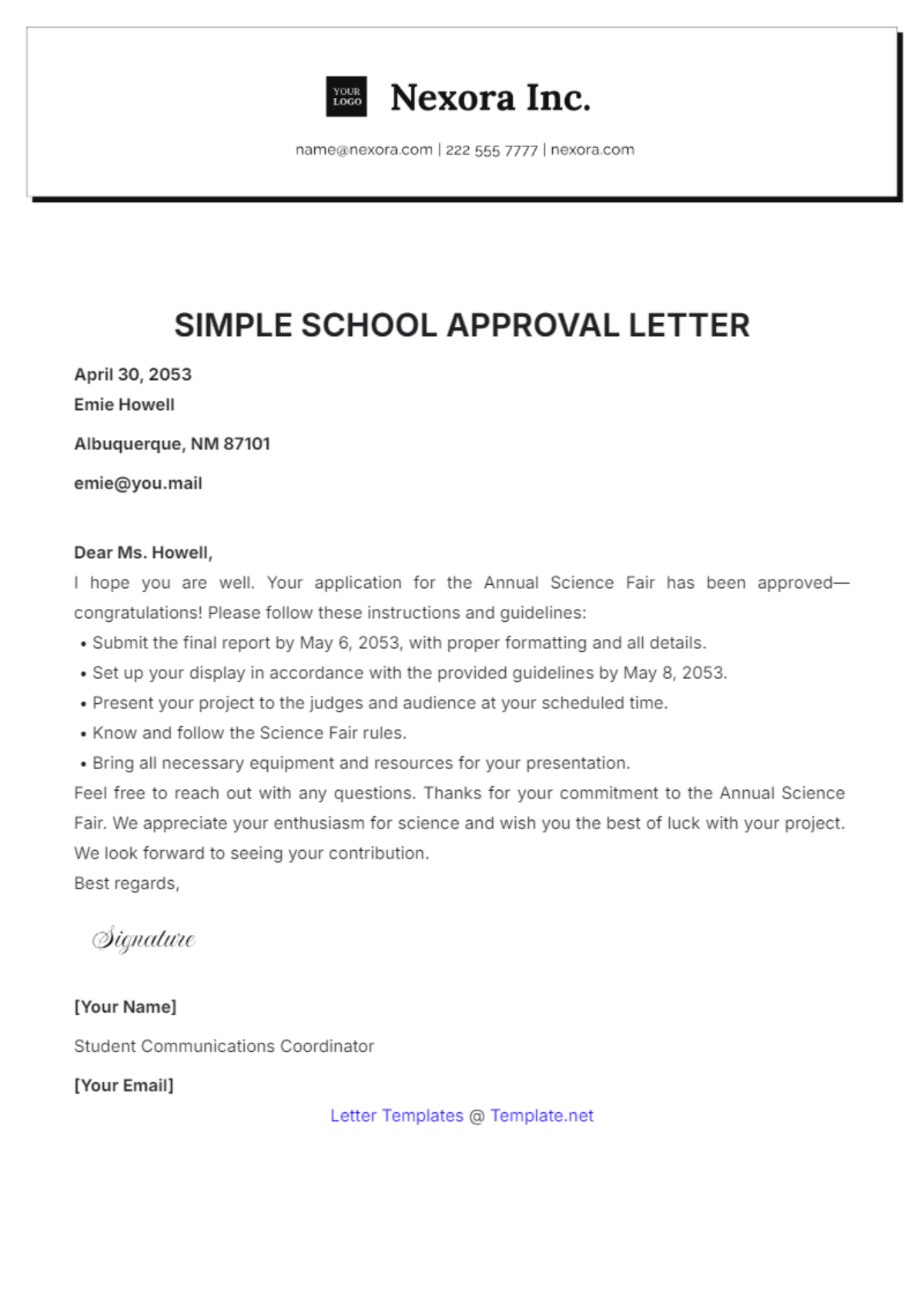 Simple School Approval Letter Template - Edit Online & Download