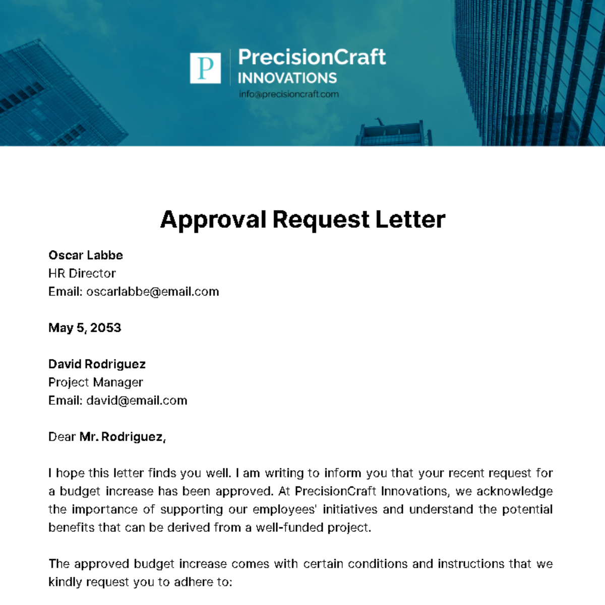 Free Approval Request Letter  Template