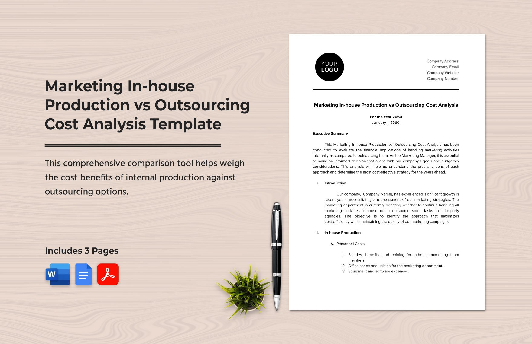 Marketing In-house Production vs Outsourcing Cost Analysis Template