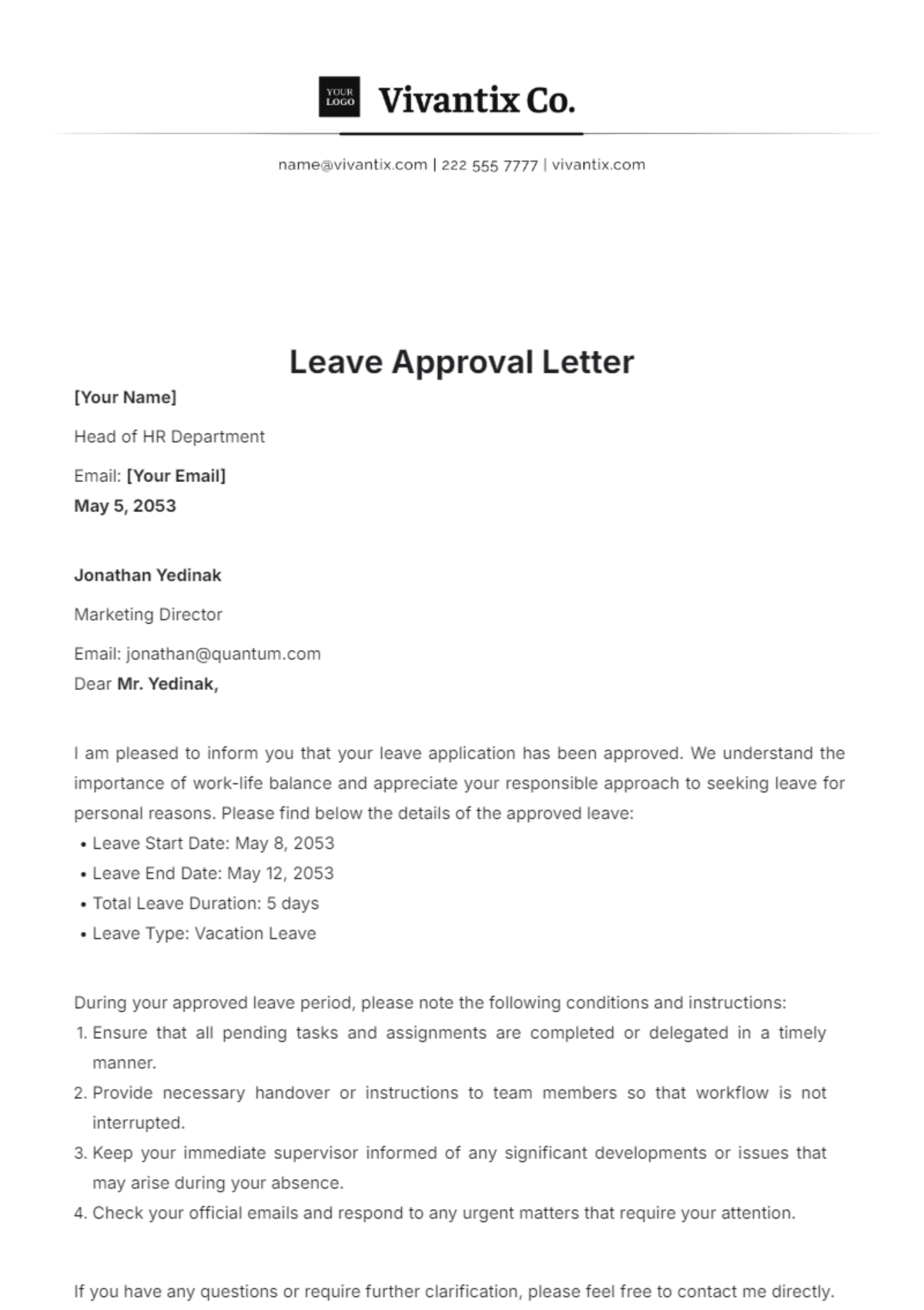 Leave Approval Letter Template