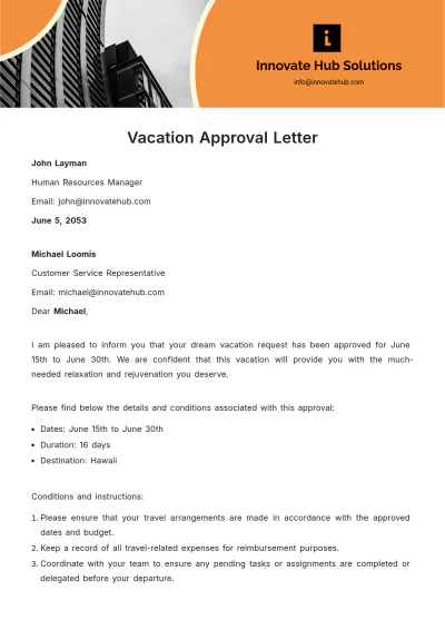 Free Vacation Approval Letter  Template to Edit Online